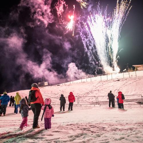 People watching fireworks at Winter Wonderland Park during Ignite.