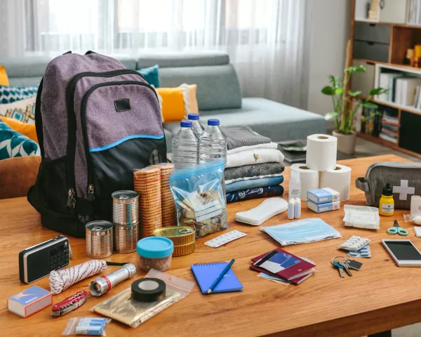 Emergency Kit on kitchen table