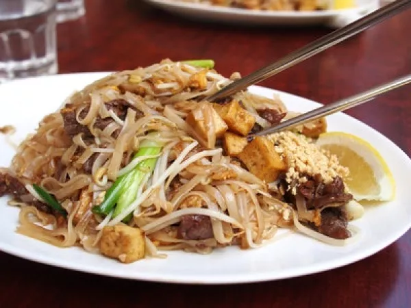 A plate of fried noodles