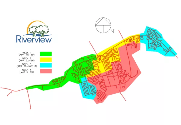 Map detailing when each area will have water mains flushed