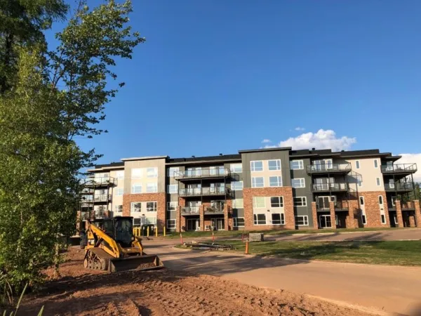 Construction outside of a newly build apartment building