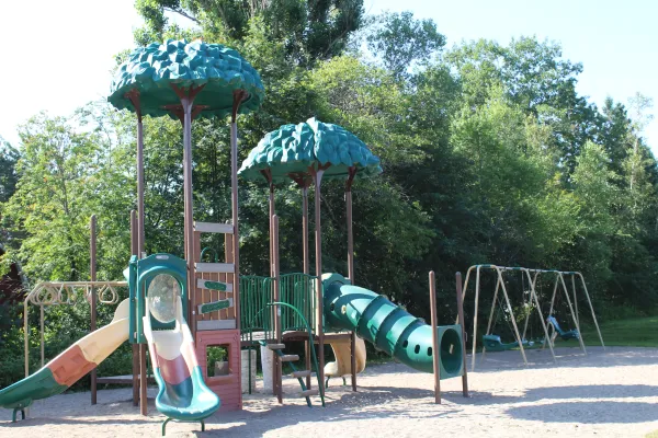 A playground next to a swing set located near the former Bridgedale School.