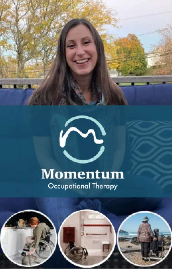 Erin from Momentum with logo and therapy photos