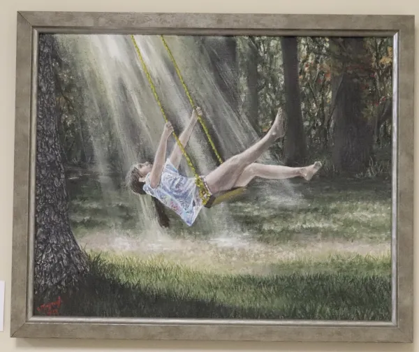 Acrylic on canvas artwork of girl on a swing 