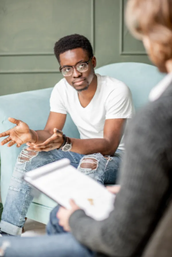 Man during a Psychological Session with Psychologist