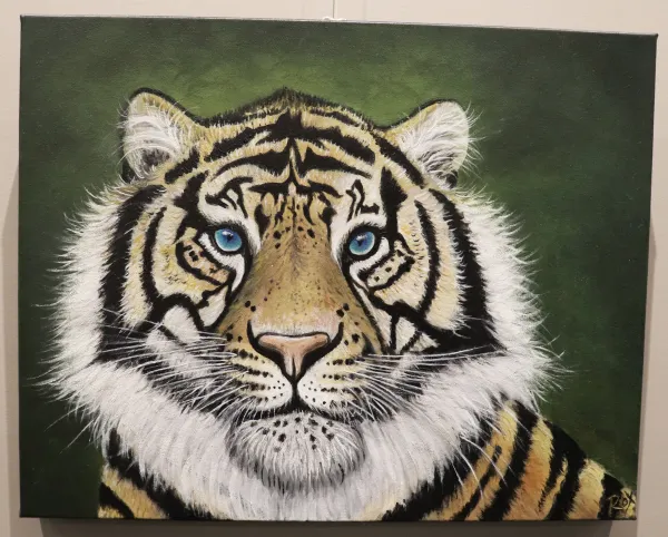 Oil on canvas artwork of a tiger lion