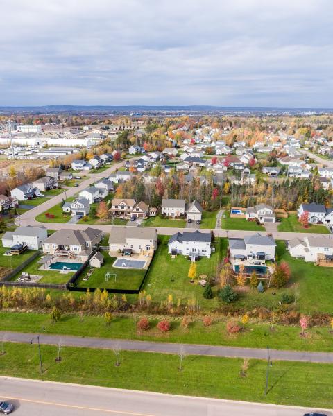 Aerial shot of neighbourhood 