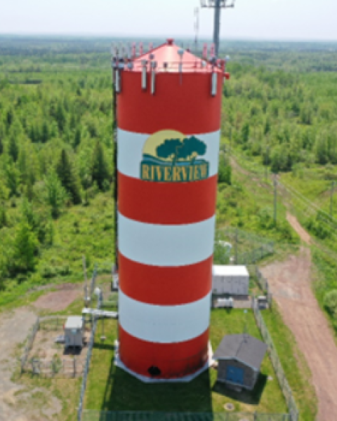 orange and white stripped water tower