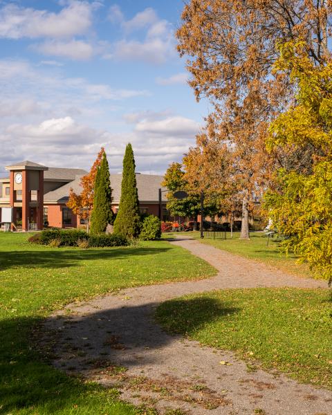 Riverview town hall view from Caseley Park in the fall 