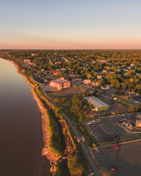 Aerial view of petitcodiac river and town of riverview