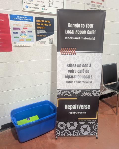 A bin with a sign asking for donations